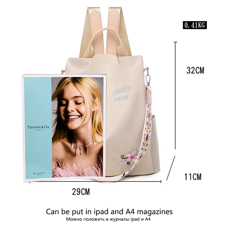 Kakhi – Embroidery Backpack Waterproof Oxford Women